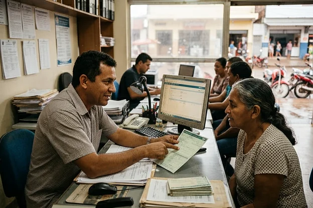 Despachante guiando um cliente sobre licenciamento de veículo em Breves.