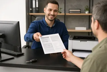 Profissional realizando a impressão do CRLV-e para um cliente em Breves.
